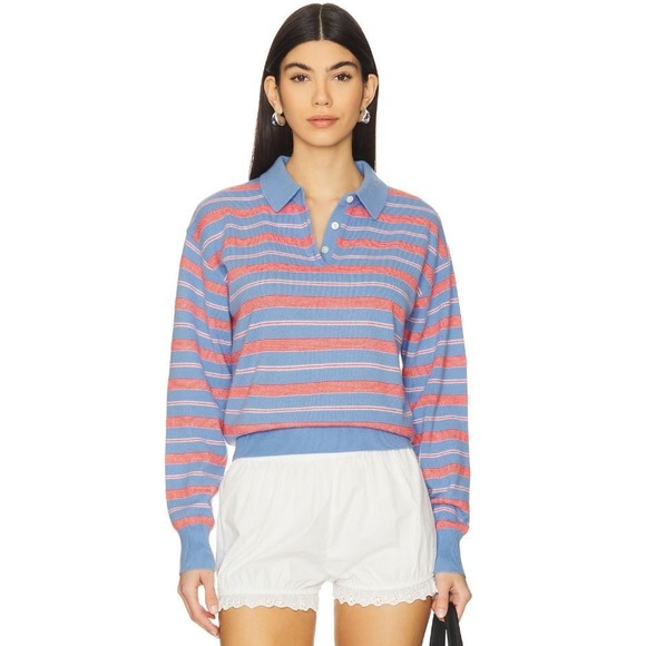 Guest In Residence Sweaters - Guest in Residence Collegiate Stripe Polo Cashmere Sweater SMALL NWT